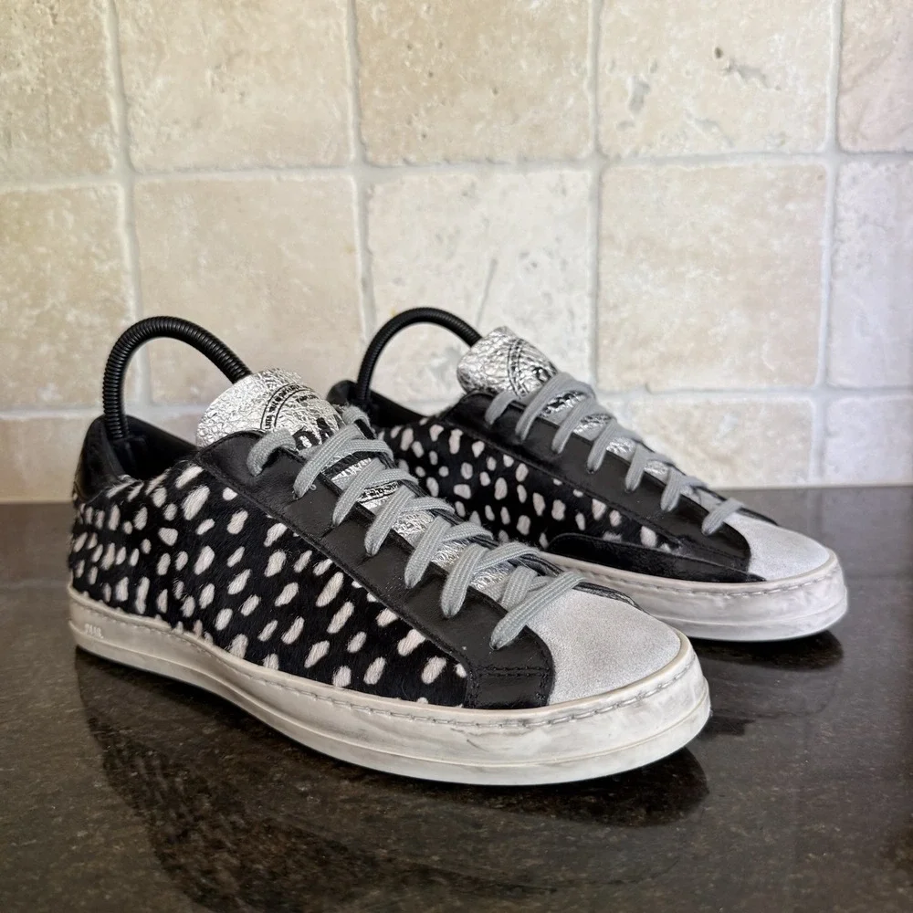 Revolve P448 John Calf Hair Spotted Cowiena Sneaker Black White EU 39 US 8.5 9